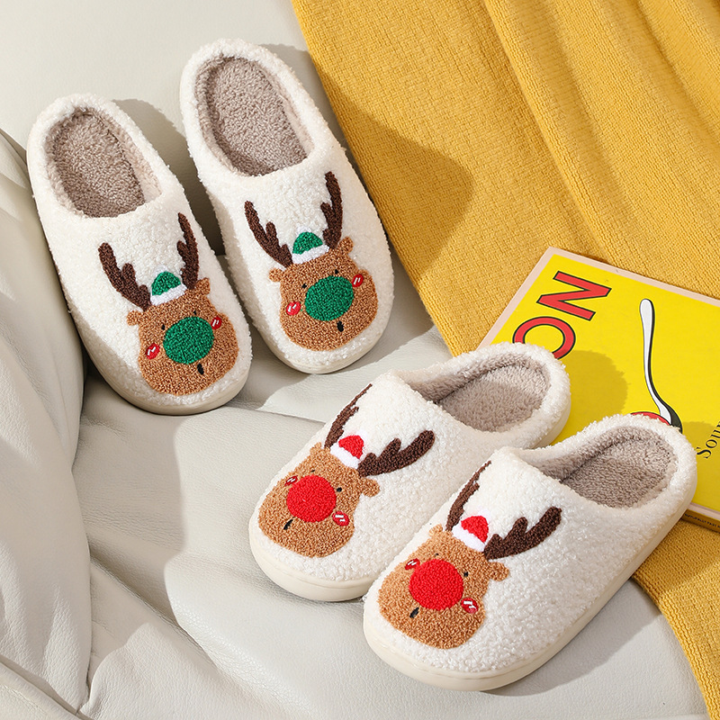 Christmas Elk Home Warm Plush Shoes