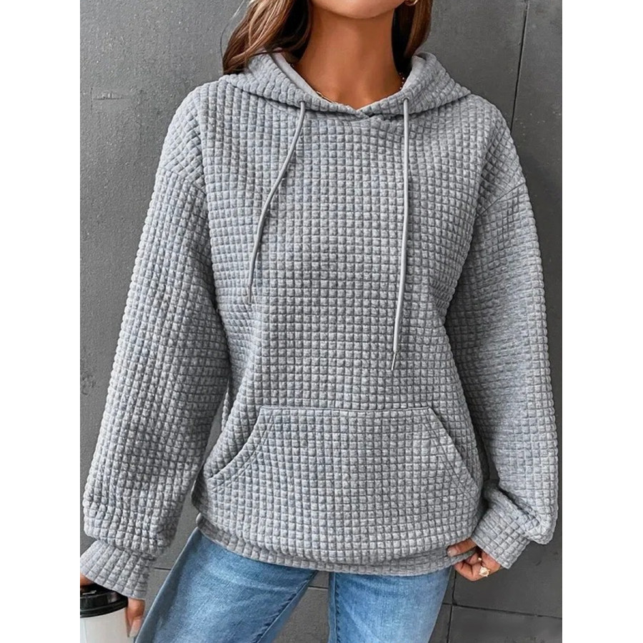 

Casual Loose Solid Color Long Sleeve Pocket Hooded Sweatshirt