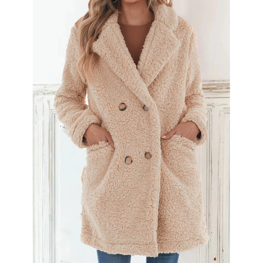 

Casual Solid Color Lapel Long Sleeve Plush Thermal Coat