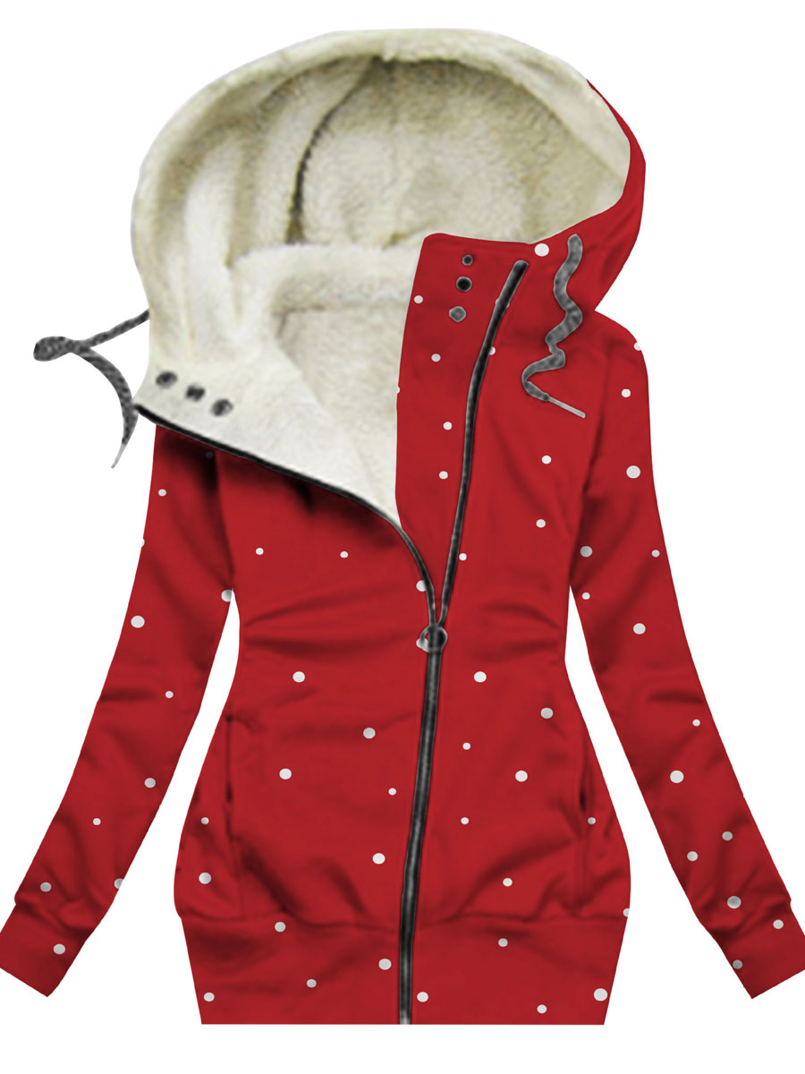 Relaxed Loose Floral Print Chic Sherpa Wool Zip-up Hooded Coat