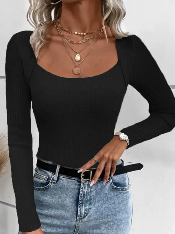 Round Neck Casual Slim Solid Color Sweater Pullover - Ninacloak.com 
