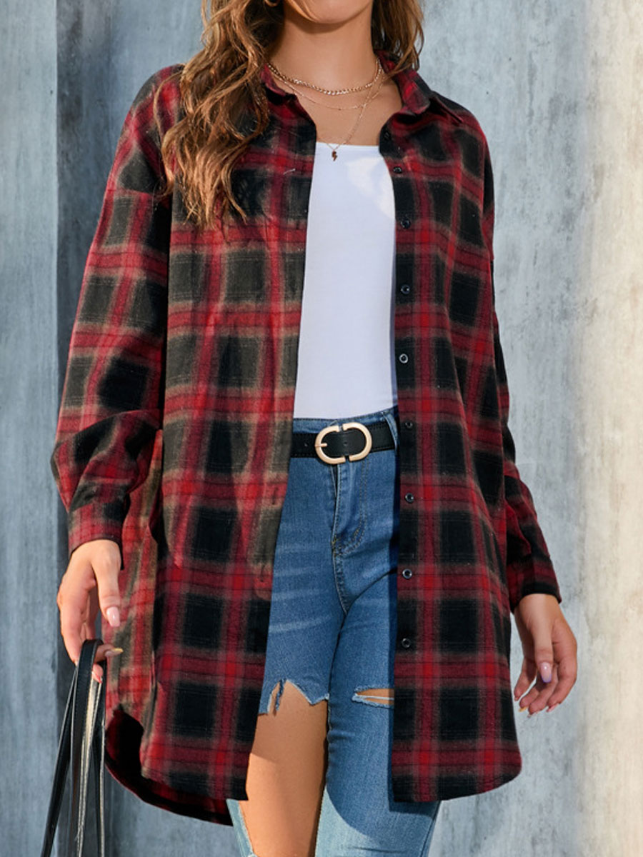 Casual Loose Plaid Print Chic Long Sleeve Blouse
