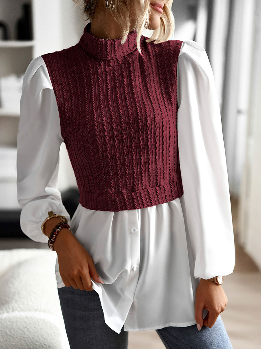 High-neck Casual Loose Knitted Chic Long-sleeved Blouse