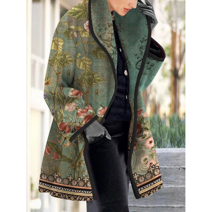 

Casual Loose Retro Printed Cardigan Wool Coat