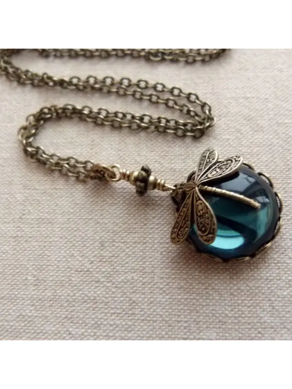Vintage Dragonfly Green Crystal Boho Jewelry Necklace - Ninacloak.com 