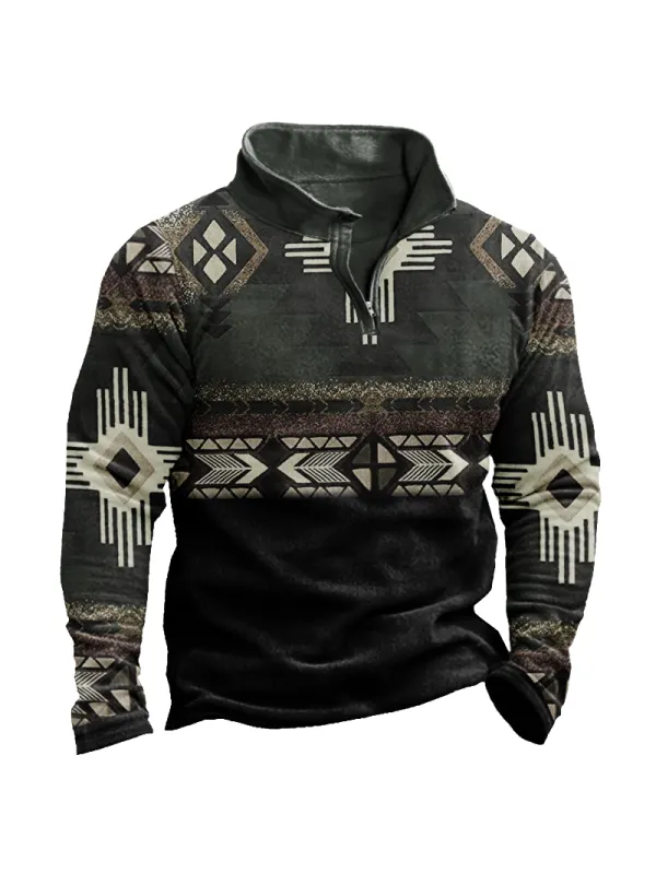 Men's Aztec Zipper Fall And Winter Lapel Sweatshirt - Ninacloak.com 