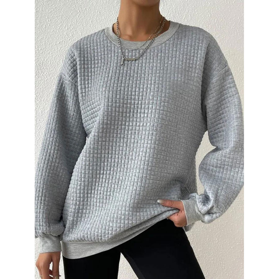 

Round Neck Casual Loose Plaid Solid Color Sweatshirt