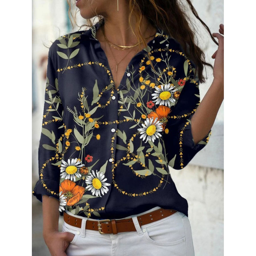 

Casual Loose Floral Print Long Sleeve Blouse