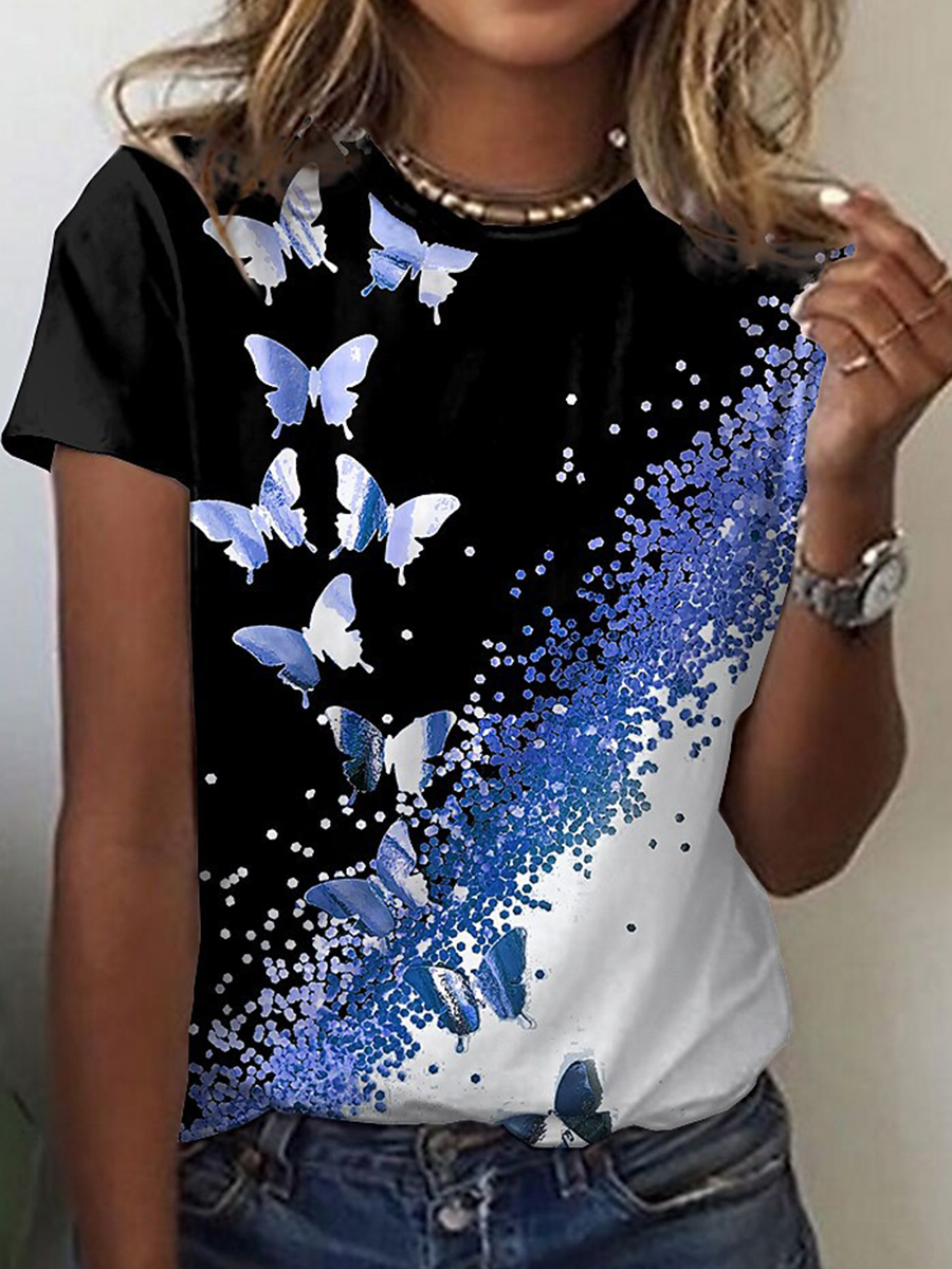 Women Casual Printed Crew Neck Short Sleeves T shirt