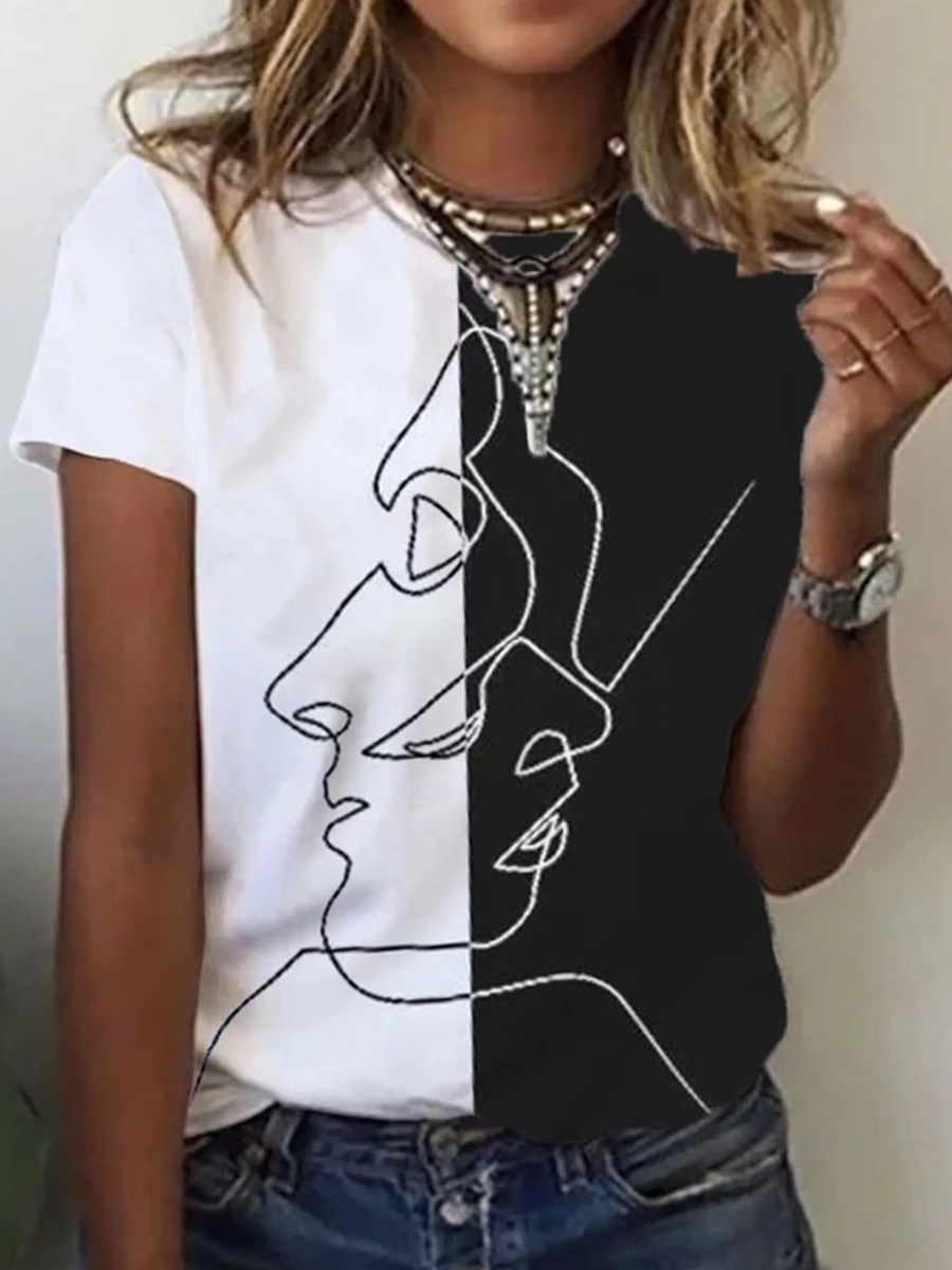Short Sleeves Casual Printed Round Neck T shirt