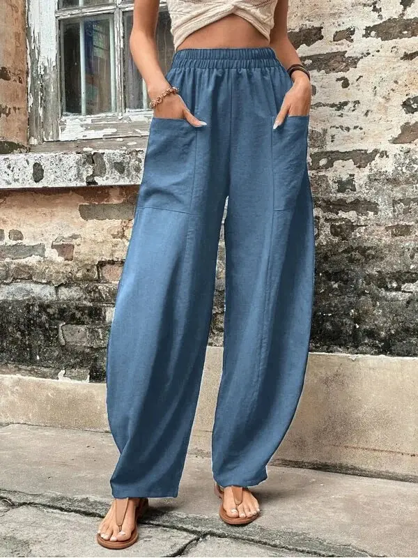 Elastic Waist Pockets Casual Women Loose Pants - Realyiyi.com 