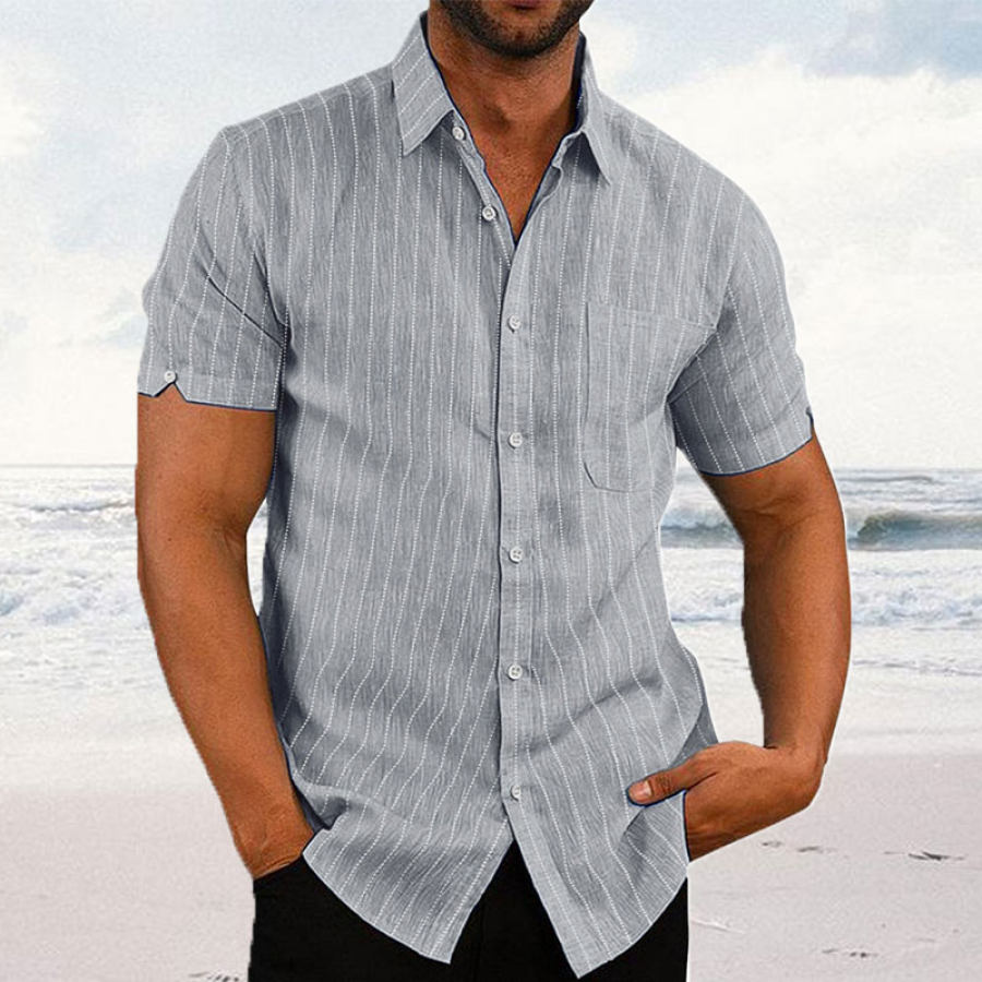 

Men's Striped Beach Short Sleeve Shirt