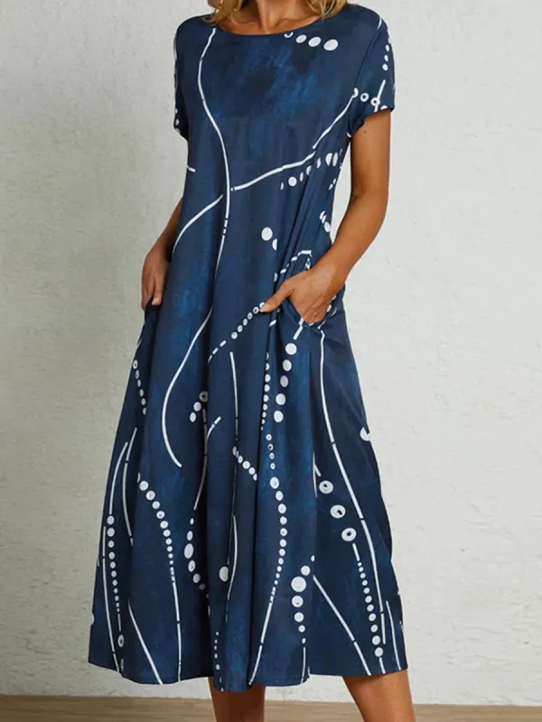 Women Casual Printed Short Sleeves Midi Dress - Ninacloak.com 
