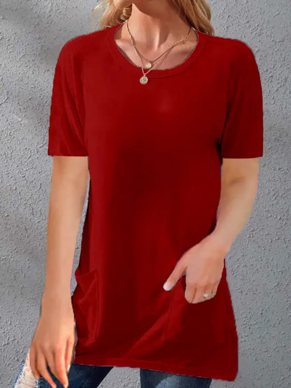 Round Neck Casual Loose Solid Color Short-sleeved T-shirt - Ninacloak.com 