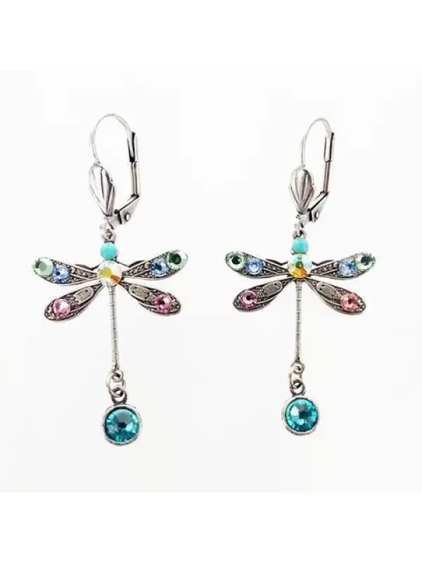 Dragonfly Long Simple Colored Diamond Earrings - Ninacloak.com 
