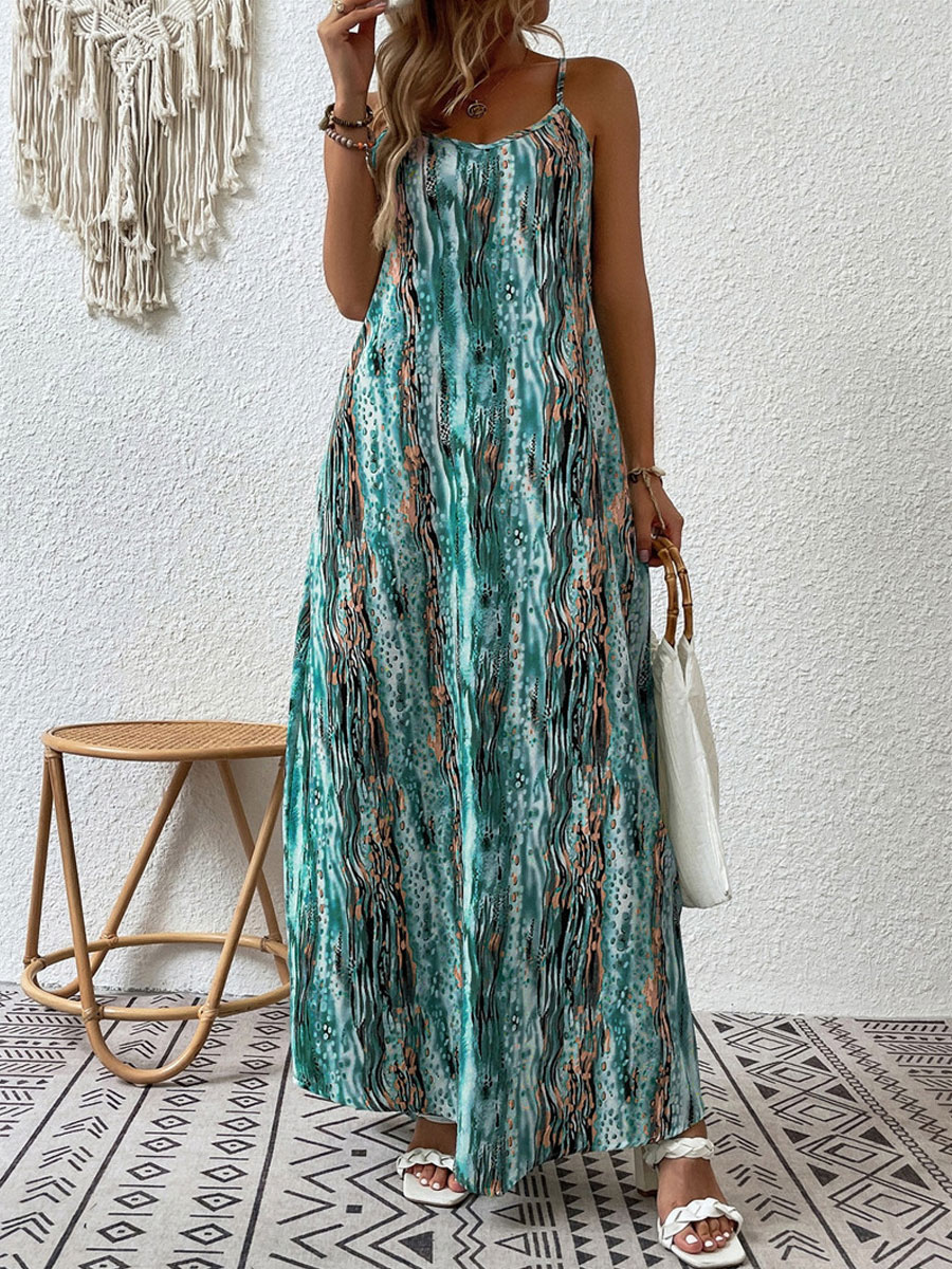 V-neck Casual Loose Tie Dye Resort Sleeveless Maxi Dress