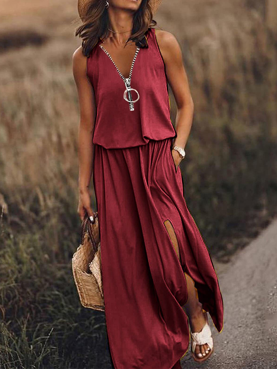 Sleeveless Zipper Slit Maxi Dress