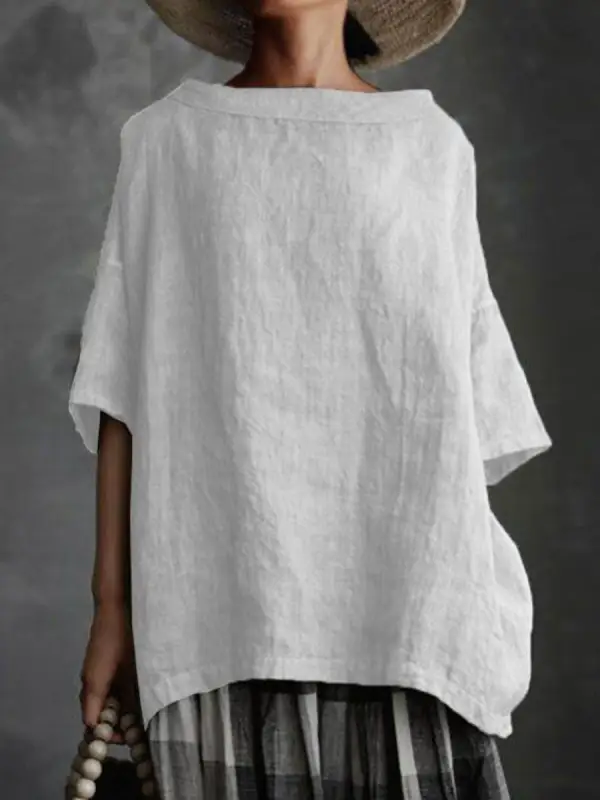 Loose Casual Solid Color Short-sleeved Blouse - Ninacloak.com 