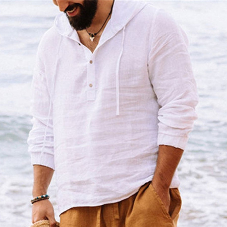 

Men's Casual Cotton Linen Loose Solid Color Long-sleeved Shirt