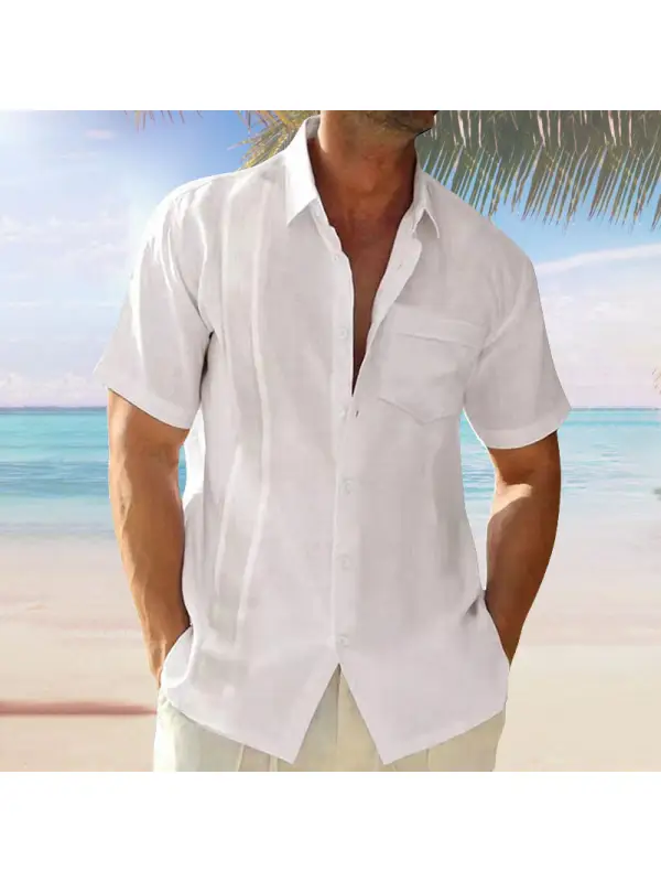 Men's Loose Casual Cotton Linen Short Sleeve Shirt - Ninacloak.com 