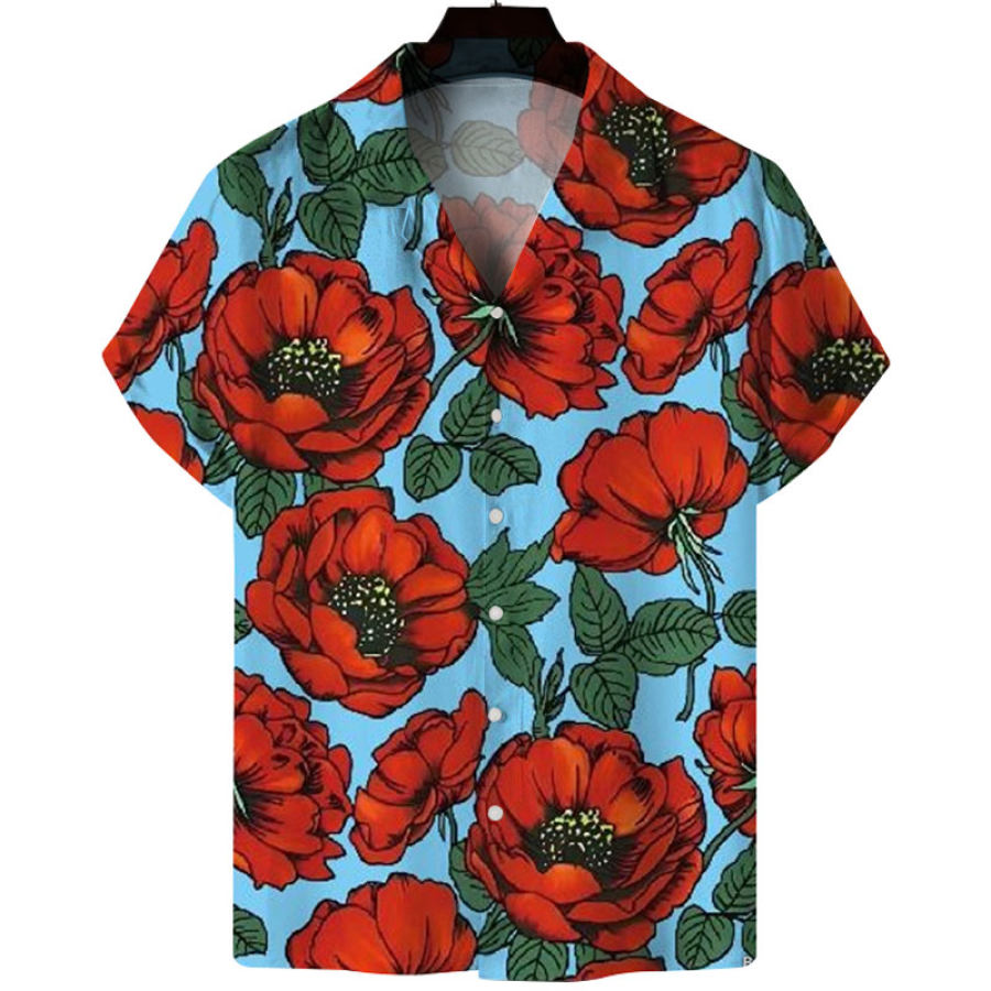

Men's Digital Coconut Tree Print Vacation Beach Short Sleeve Shirt