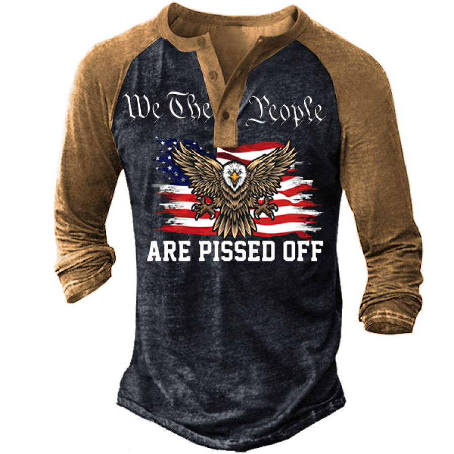 

We The People Are Pissed Off American Flag Eagle Men's Henley Button Shirt