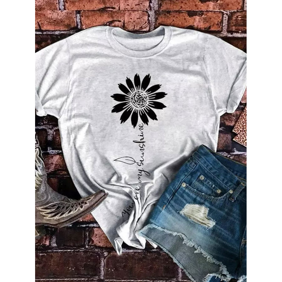

Round Neck Loose Casual Sunflower Print Short-sleeved T-shirt