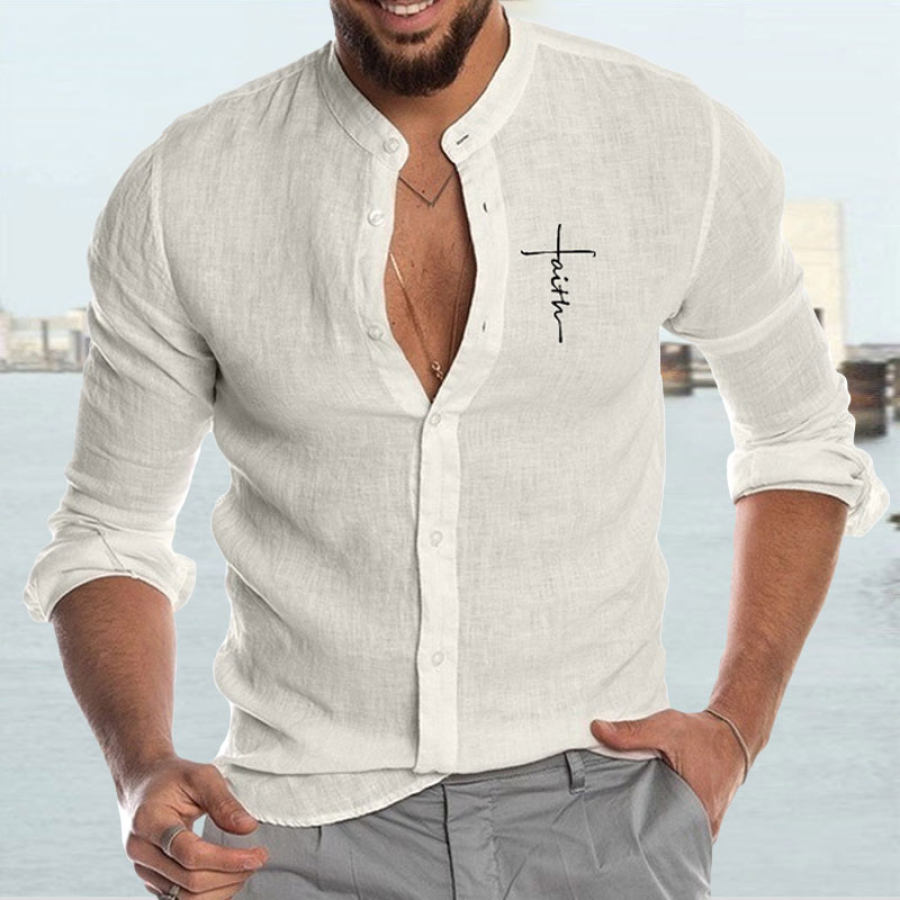 

Men's Cotton Linen Cardigan Stand Collar Long Sleeve Shirt