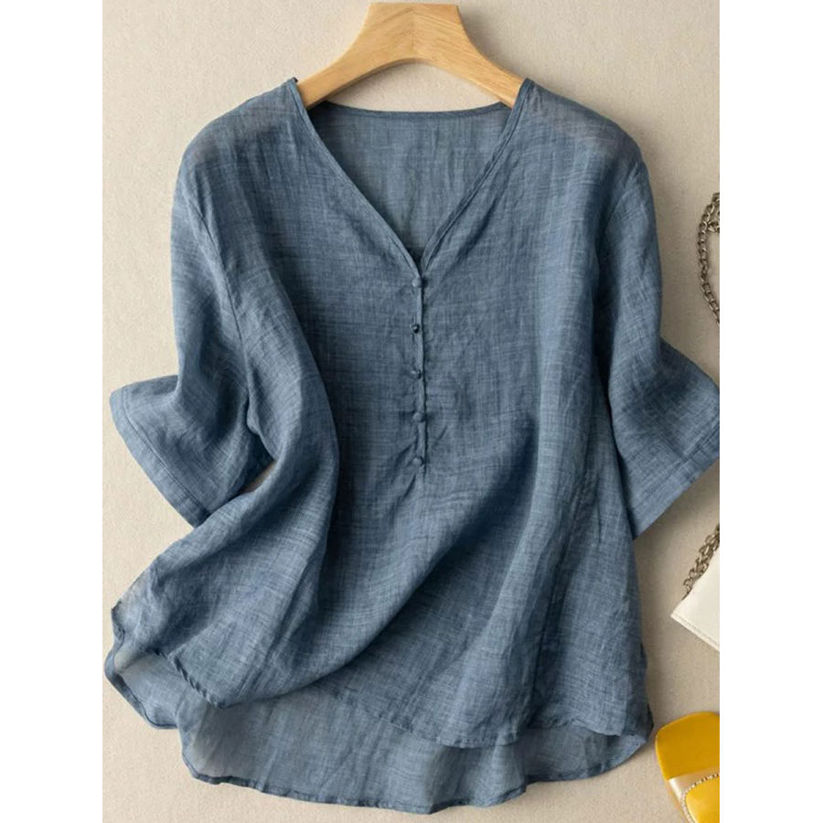 

Blusa De Manga Curta Casual Solta Com Decote Em V