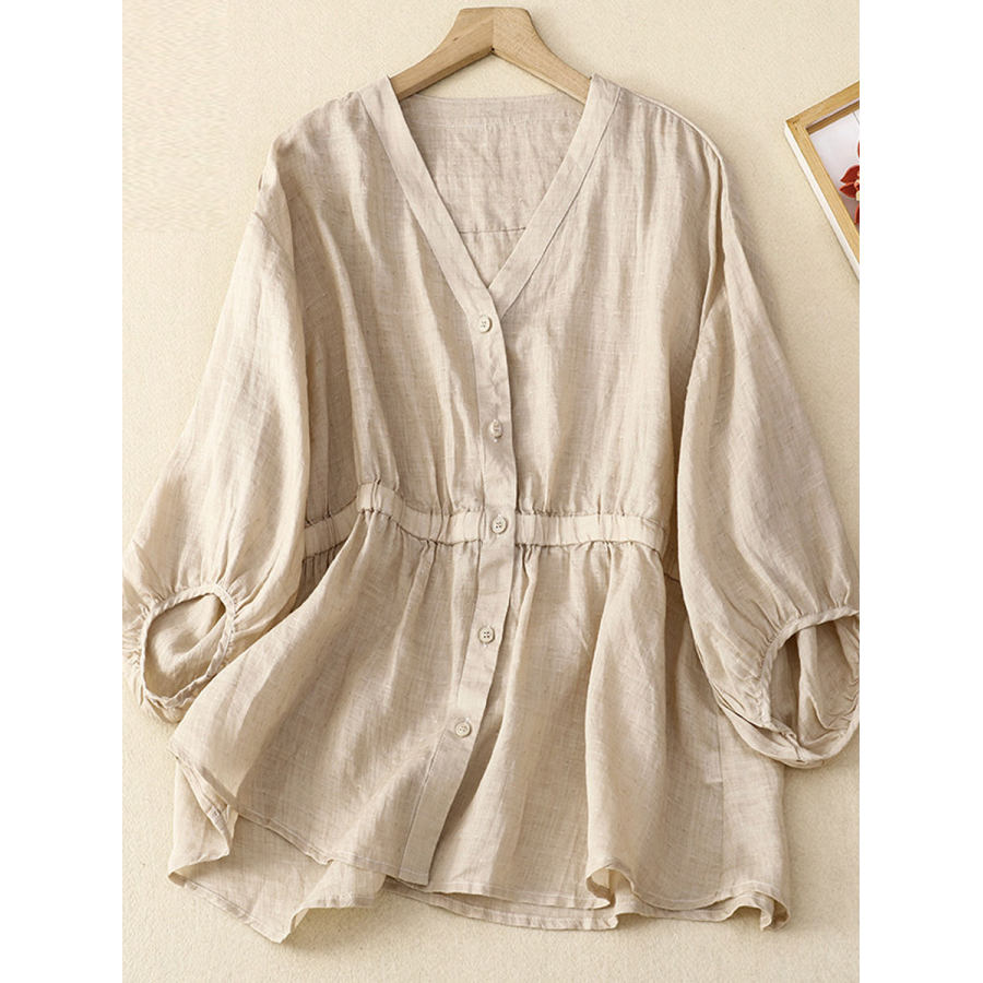 

V-Neck Casual Loose Single-Breasted Long-Sleeved Blouse