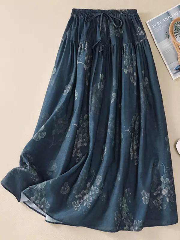 Loose Relaxed Floral Print Lace Skirt