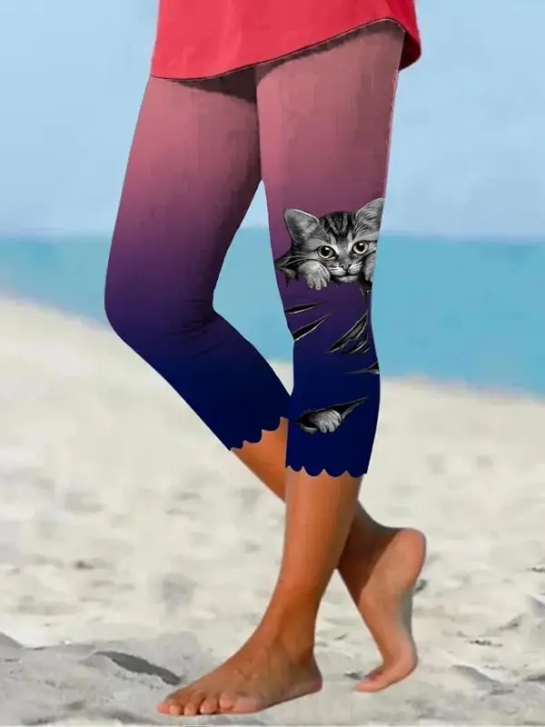 Cat Graphic High Elasticity Tight Yoga Leggings - Ninacloak.com 