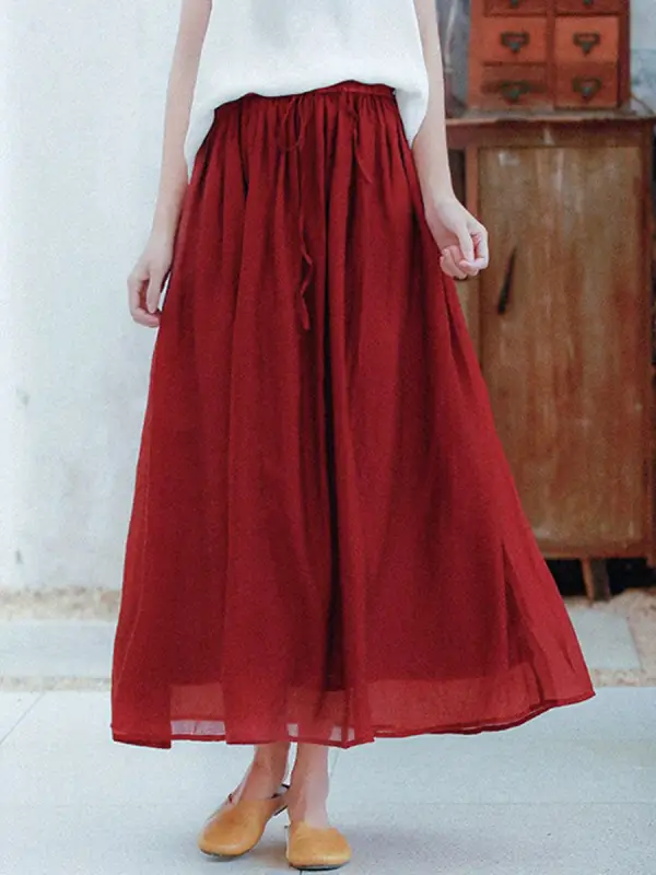 Casual Loose Solid Color Elastic Waist Skirt - Ninacloak.com 