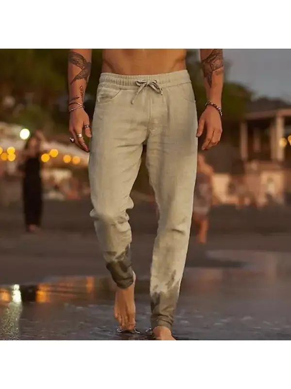 Men's Casual Breathable Elastic Tether Beach Cotton Linen Loose Trousers - Ninacloak.com 
