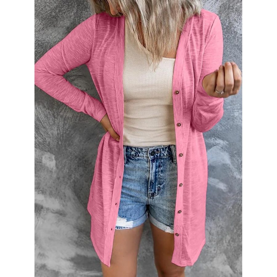 

Long Button Solid Color Casual Long Sleeve Cardigan