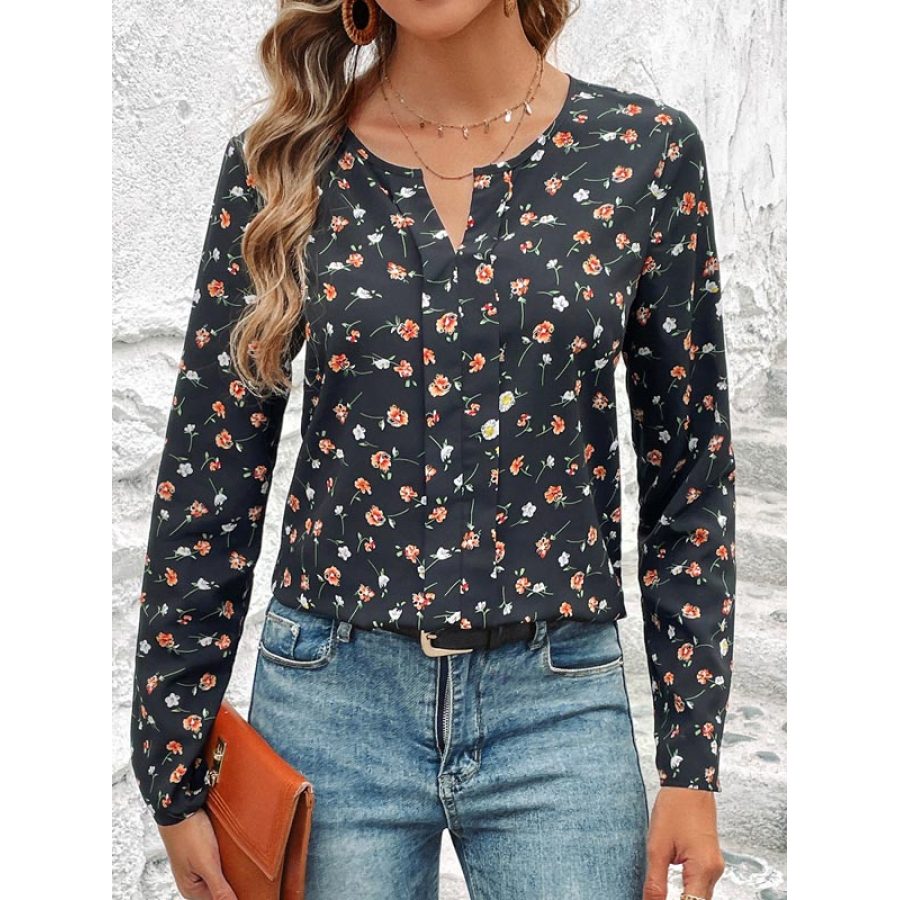 

Blusa De Manga Comprida Com Estampa Floral De Gola Redonda