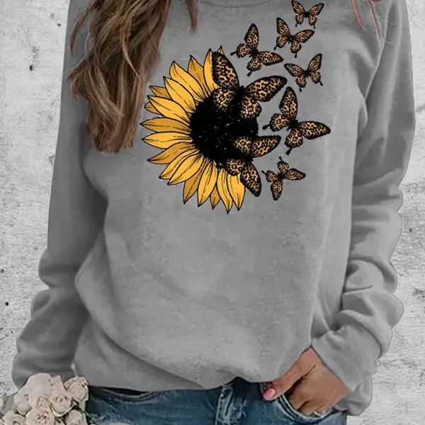 Women's Butterfly Sunflower Graphic Print Comfortable Soft Sweatshirt Tops - Kalesafe.com 