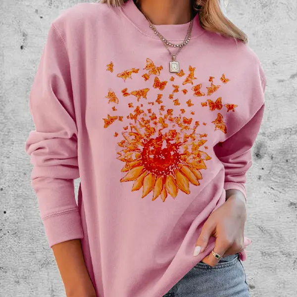 Women's Butterfly Sunflower Graphic Print Comfortable Soft Sweatshirt Tops - Kalesafe.com 