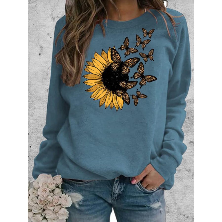 

Sudadera Suave Y Cómoda Con Estampado Gráfico De Girasol Y Mariposa Para Mujer