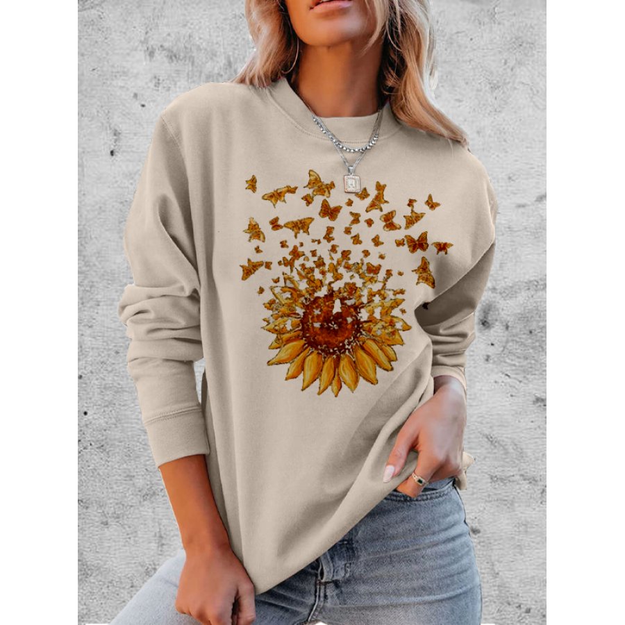 

Top In Felpa Morbida E Confortevole Con Stampa Grafica Girasole Farfalla Da Donna