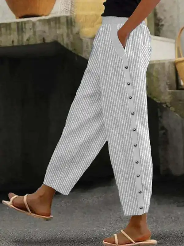 Striped Print Button Cropped Pants - Fashionmia.chimpone.com 