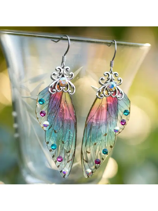 Colorful Diamond Wing Earrings Earrings Cicada Wing Wings Gr - Ninacloak.com 