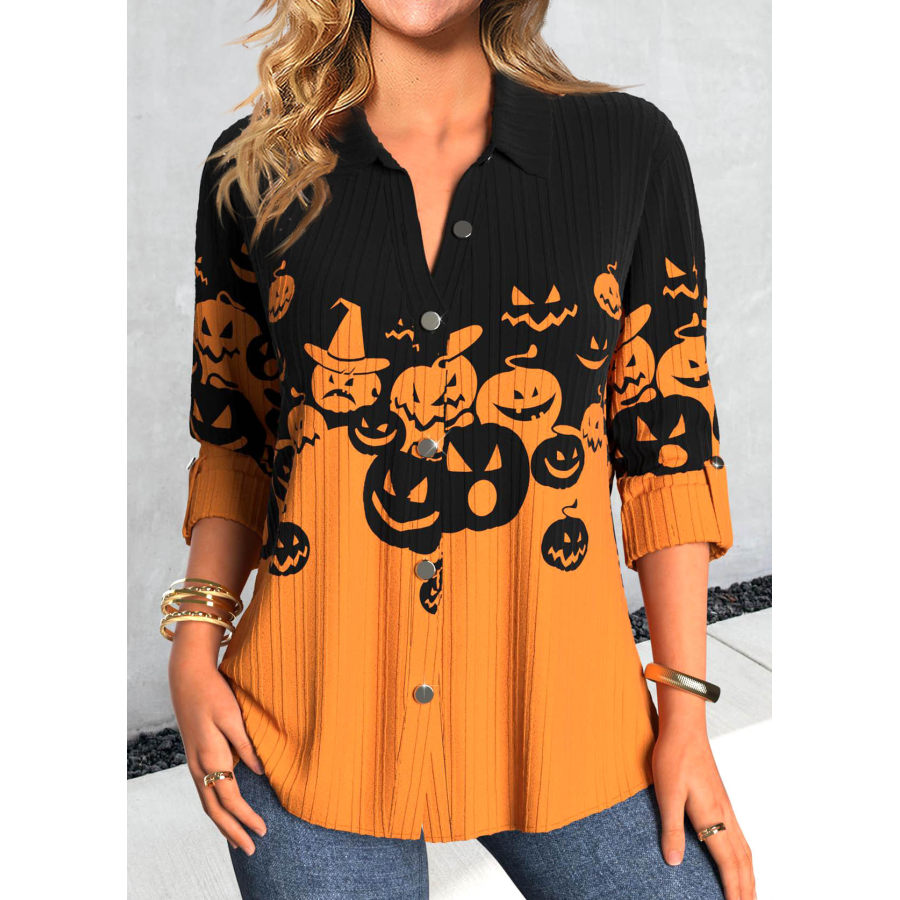 

Langärmlige Blusen Mit Vintage-Halloween-Kürbis-Print Für Damen