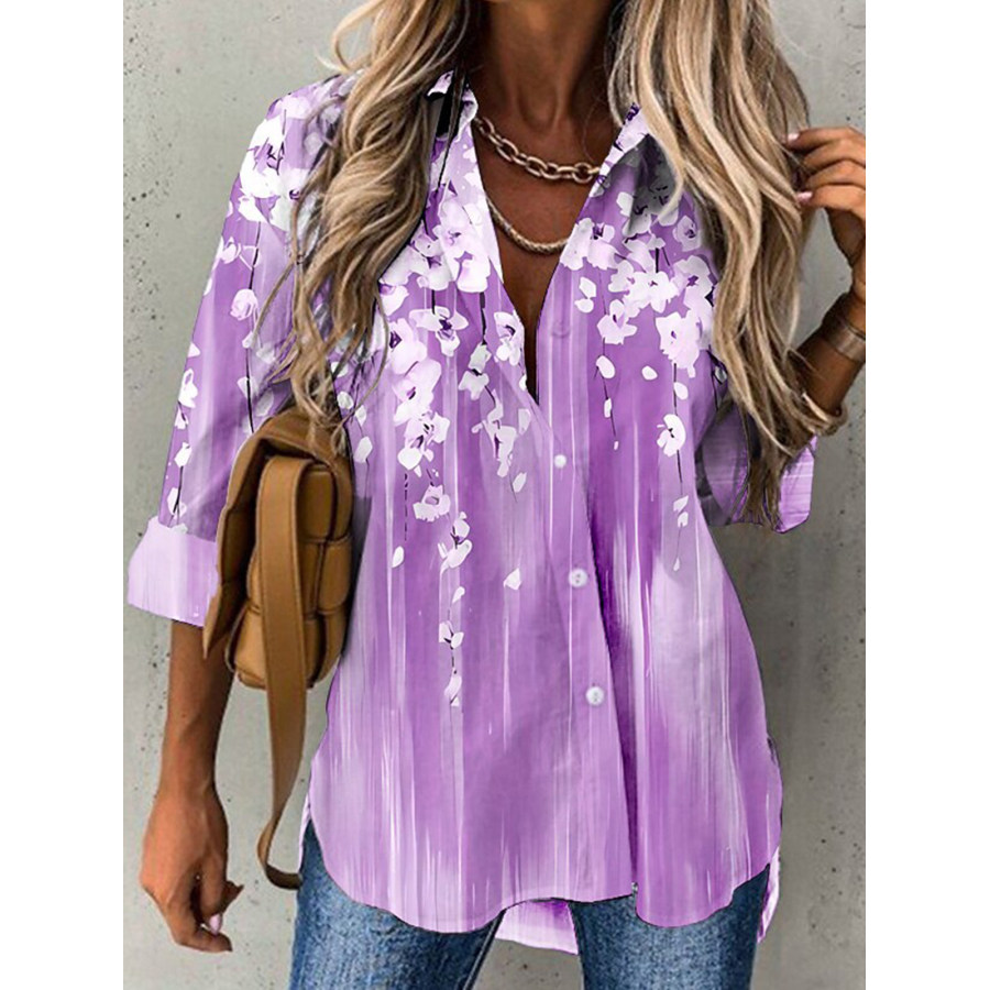 

Camicette A Maniche Lunghe Con Stampa Vegetale Alla Moda Elegante Da Donna Taglie Forti