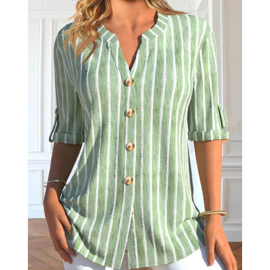 

Camicia Casual Stampata A Righe Classiche Retrò Da Donna