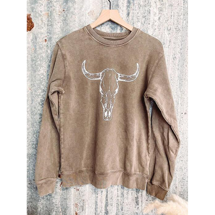 

Women's Vintage Western Region Bull Head Pattern Printed Round Neck Sweater