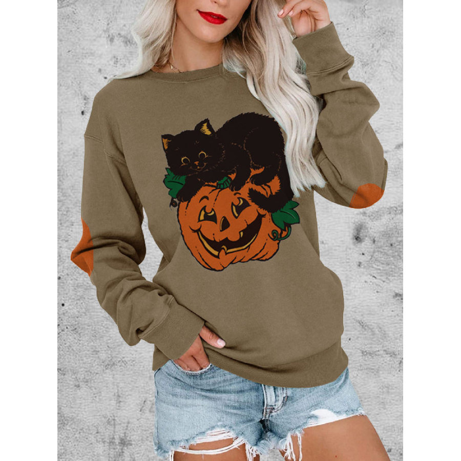 

Moletom Feminino Vintage Com Estampa De Gato Preto E Abóbora De Halloween