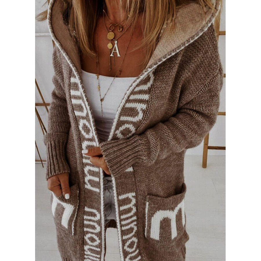 

Cardigan Ample Mi-long Tricoté Avec Lettres Imprimées Pour Femmes Manteau à Capuche