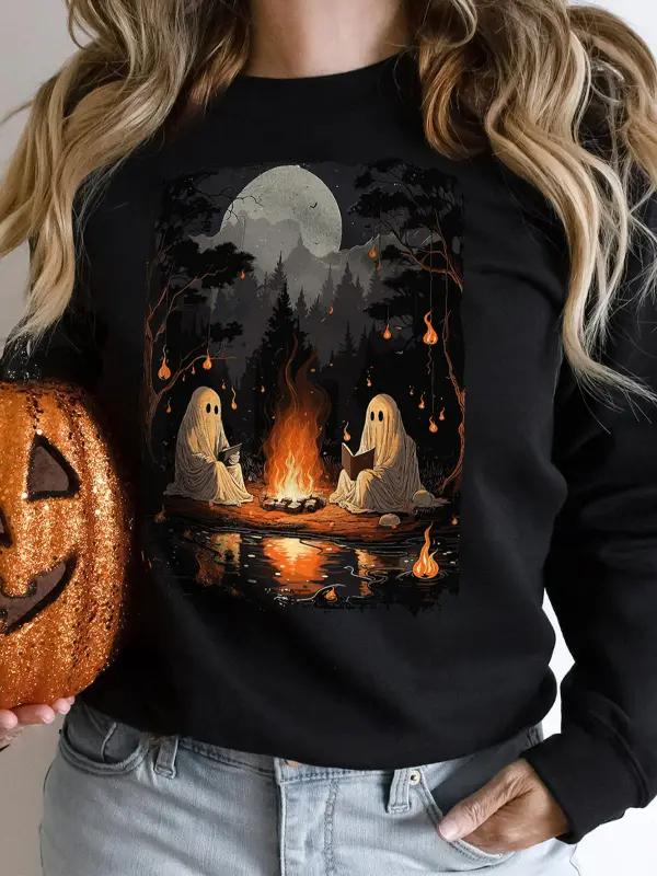 Women's Vintage Halloween Pumpkin Print Sweatshirt - Ninacloak.com 