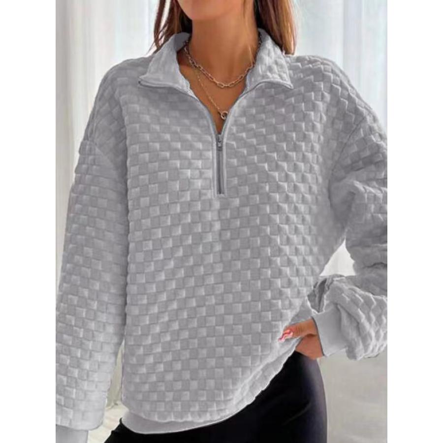 

Sweat-shirt à Fermeture éclair 1/4 De Couleur Unie Pour Femmes
